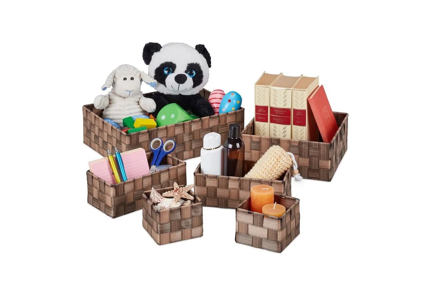 relaxdays Aufbewahrungskorb 6-tlg. Set geflochten Braun - Bild 2