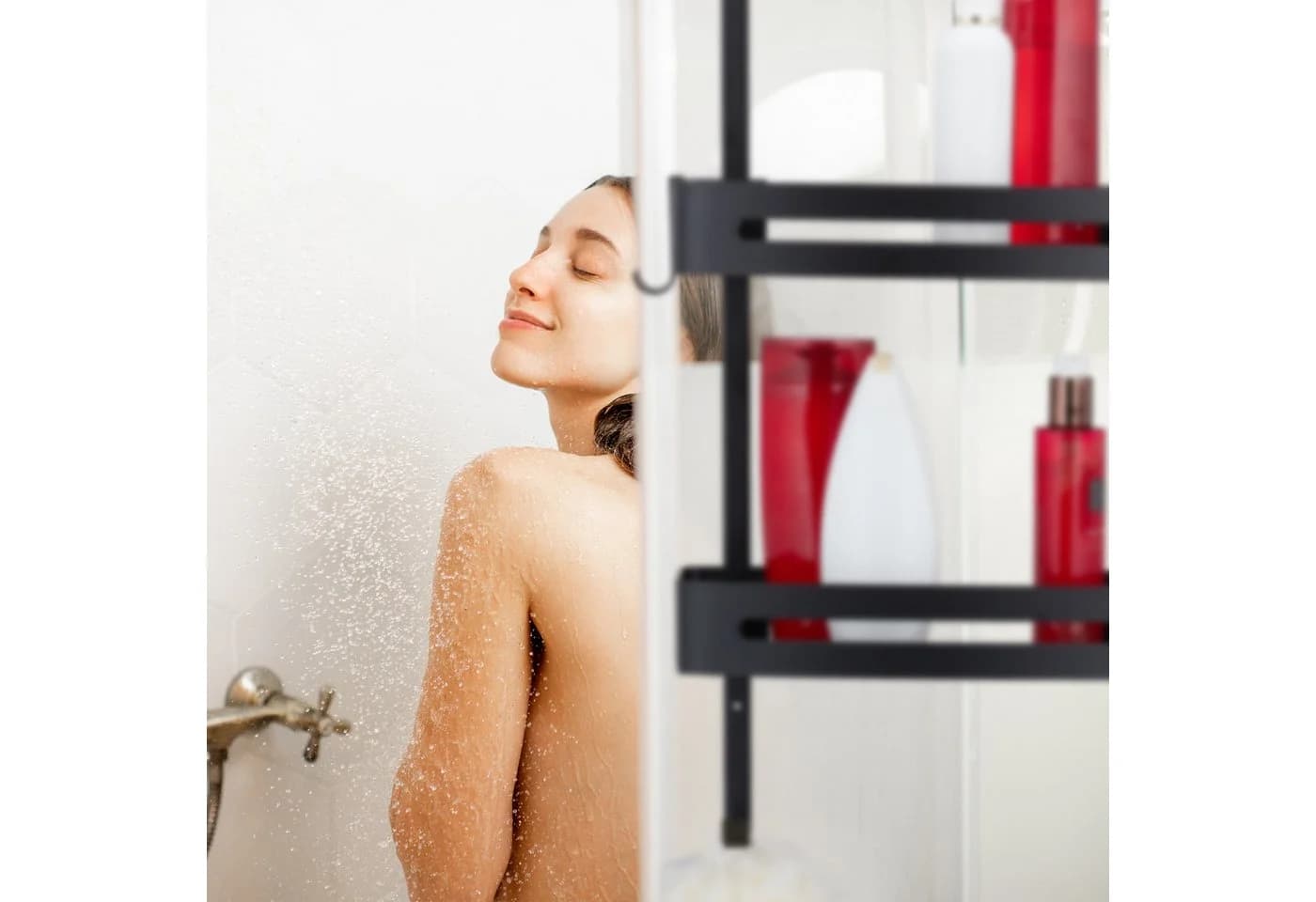 relaxdays Duschregal zum Hängen Schwarz mit 2 Ablagen - Bild 3