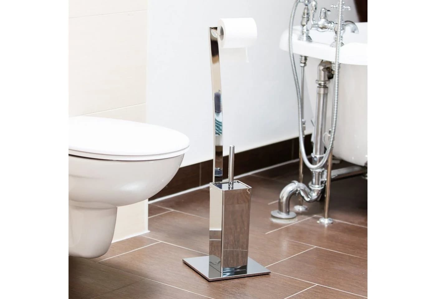 relaxdays WC Garnitur WIMEDO Edelstahl Silber mit Toilettenbürste