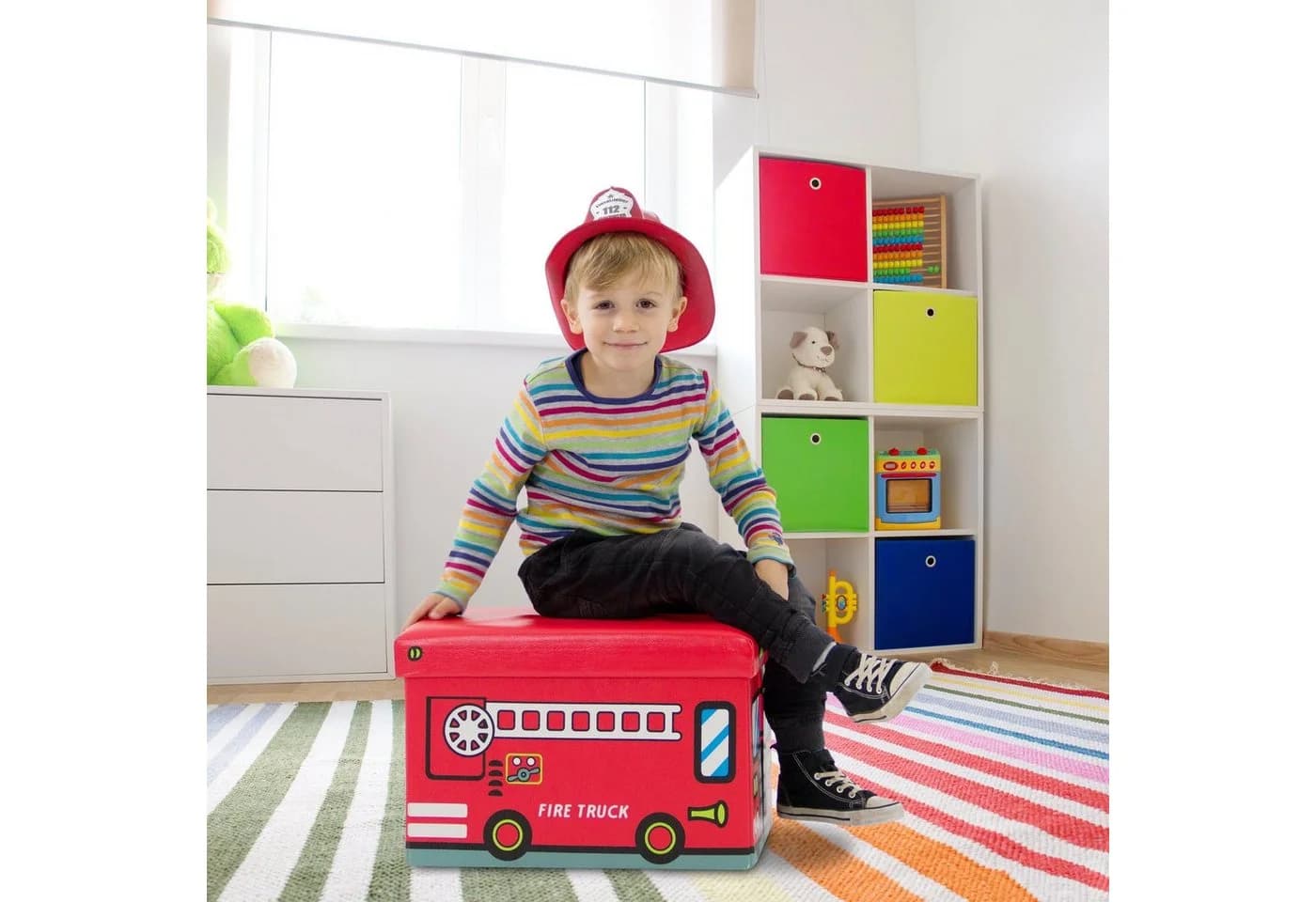 relaxdays Spielzeugtruhe Faltbar mit Stauraum, Fire Truck - Bild 3