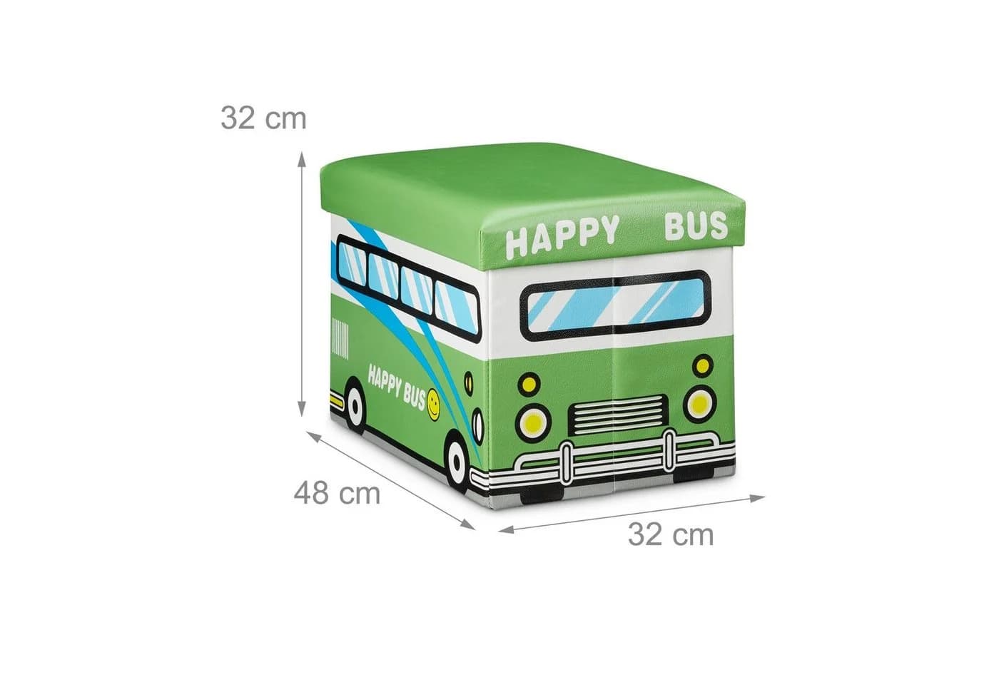 relaxdays Spielzeugtruhe Faltbar mit Stauraum Happy Bus Blau/Grün - Bild 4