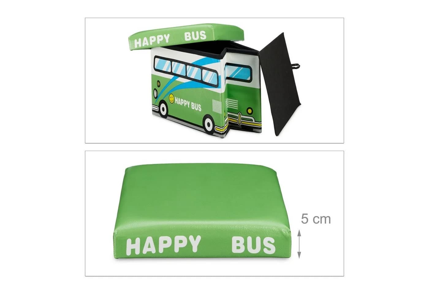 relaxdays Spielzeugtruhe Faltbar mit Stauraum Happy Bus Blau/Grün - Bild 5