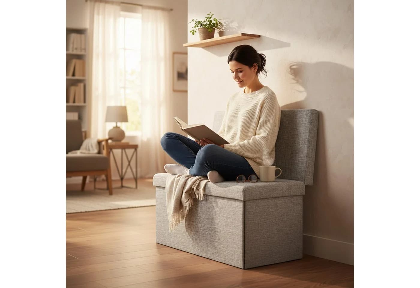 relaxdays Sitzhocker Faltbar mit Lehne L grau