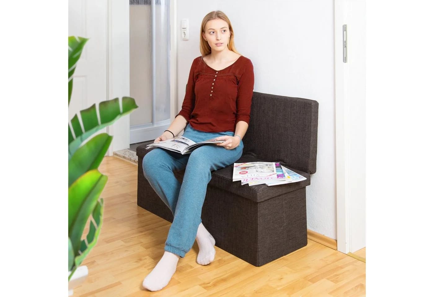 relaxdays Faltbarer Sitzhocker mit Lehne XL, braun