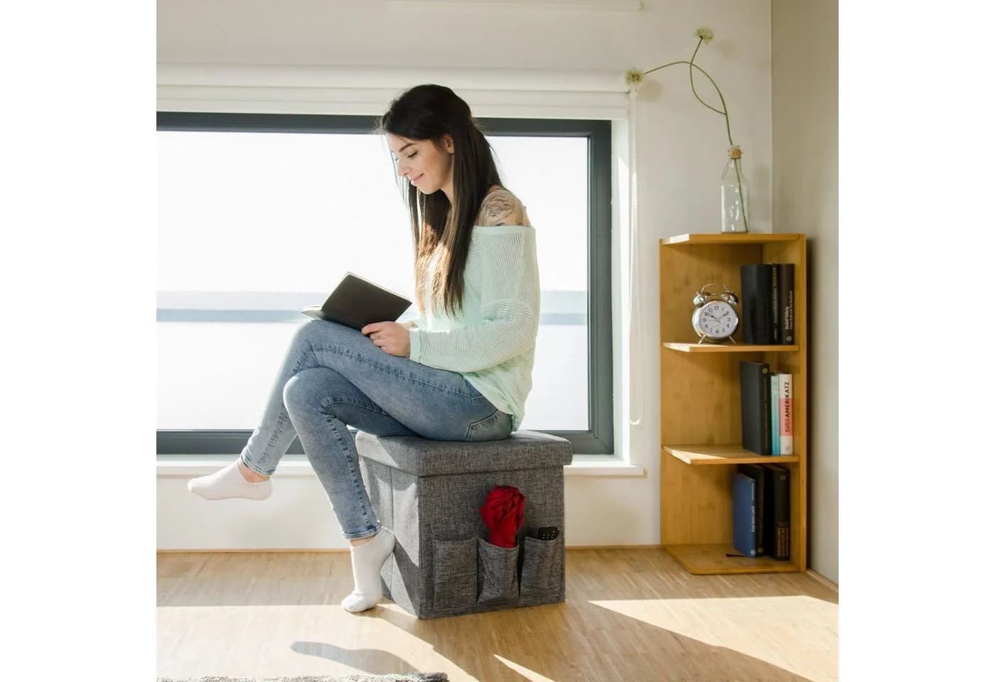 relaxdays Sitzhocker Faltbarer Leinen, grau