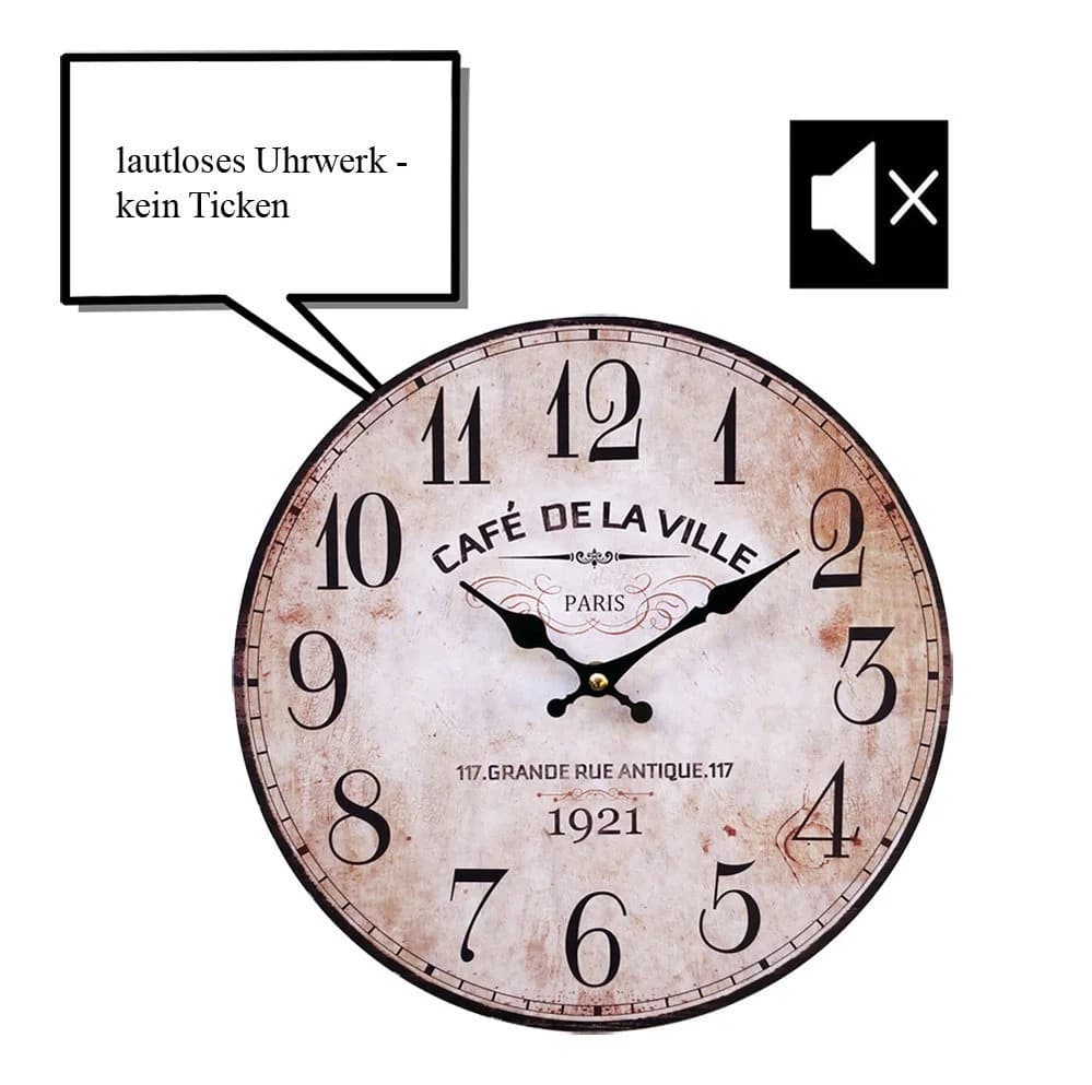 LB H&F Lilienburg Wanduhr Vintage Lautlos 29 cm MDF