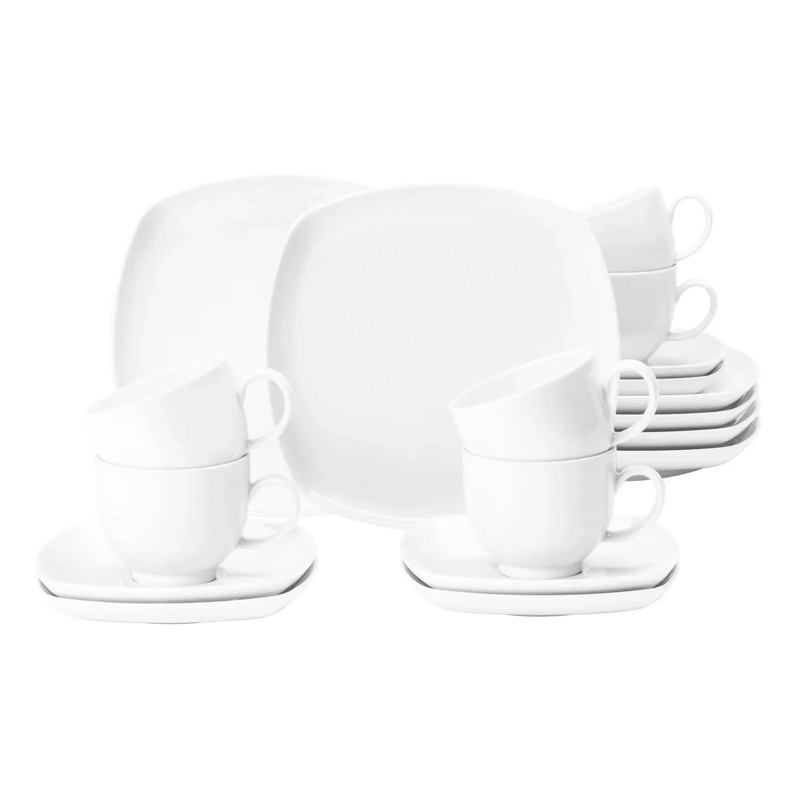 Seltmann Weiden Kaffeeservice Lido Weiß 18-teilig Porzellan eckig