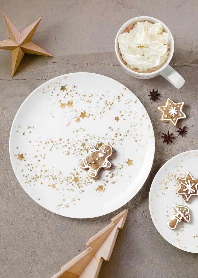 Seltmann Weiden Frühstücksteller Liberty Golden Stars Porzellan weiß-gold