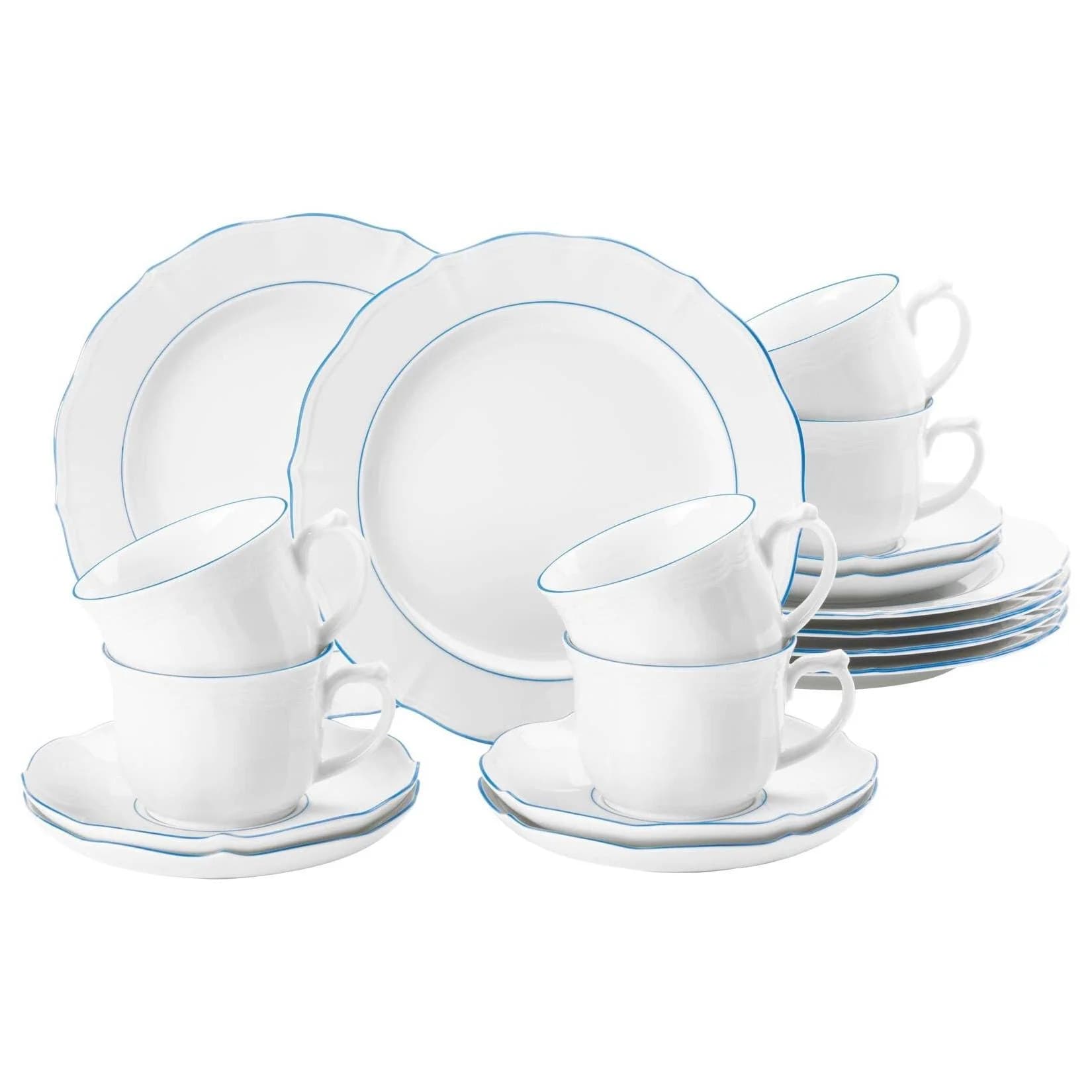 Seltmann Weiden Kaffeeservice Sonate Blue Lines 18-teilig Weiß/Blau Porzellan