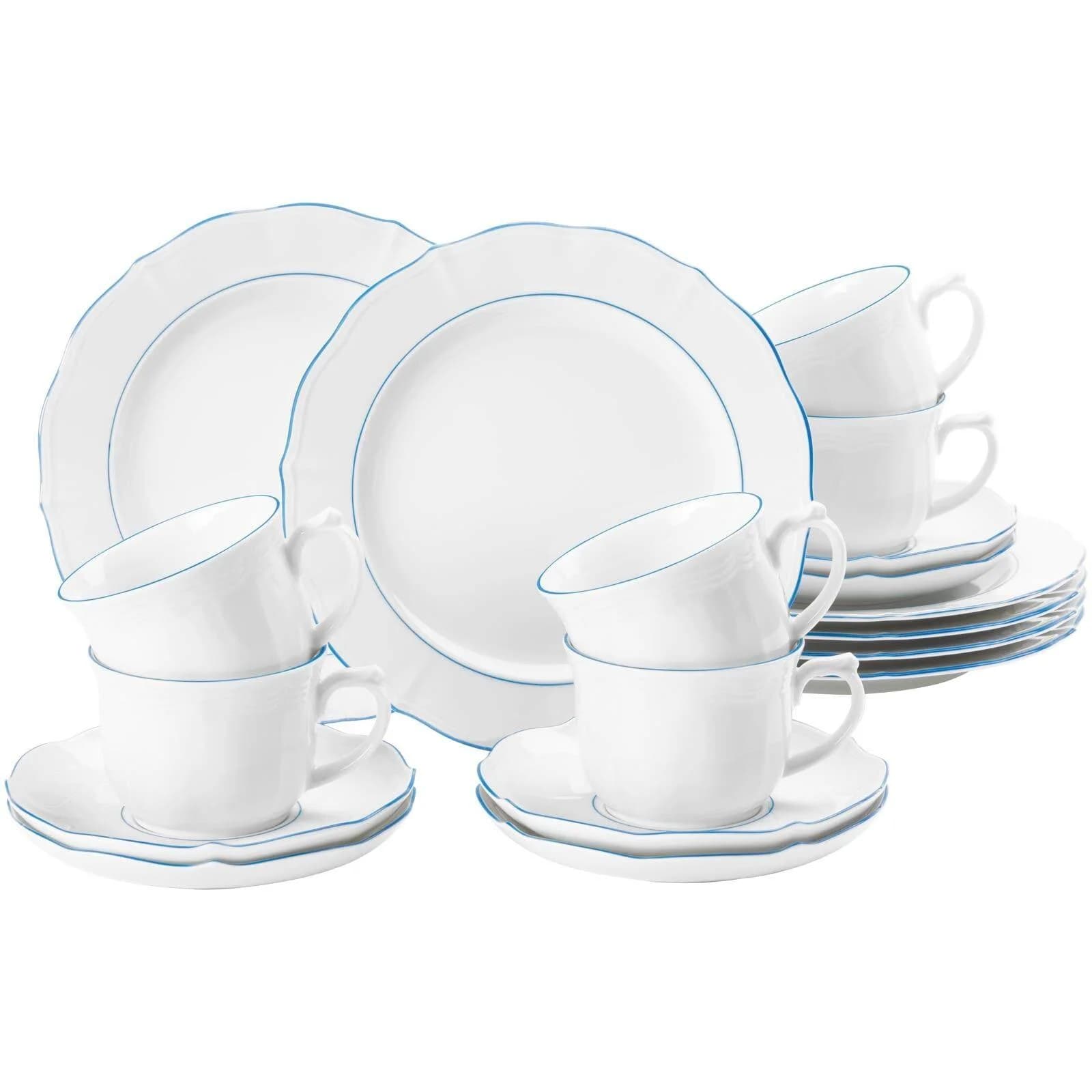 Seltmann Weiden Kaffeeservice Sonate Blue Lines 18-teilig Weiß/Blau Porzellan - Bild 2
