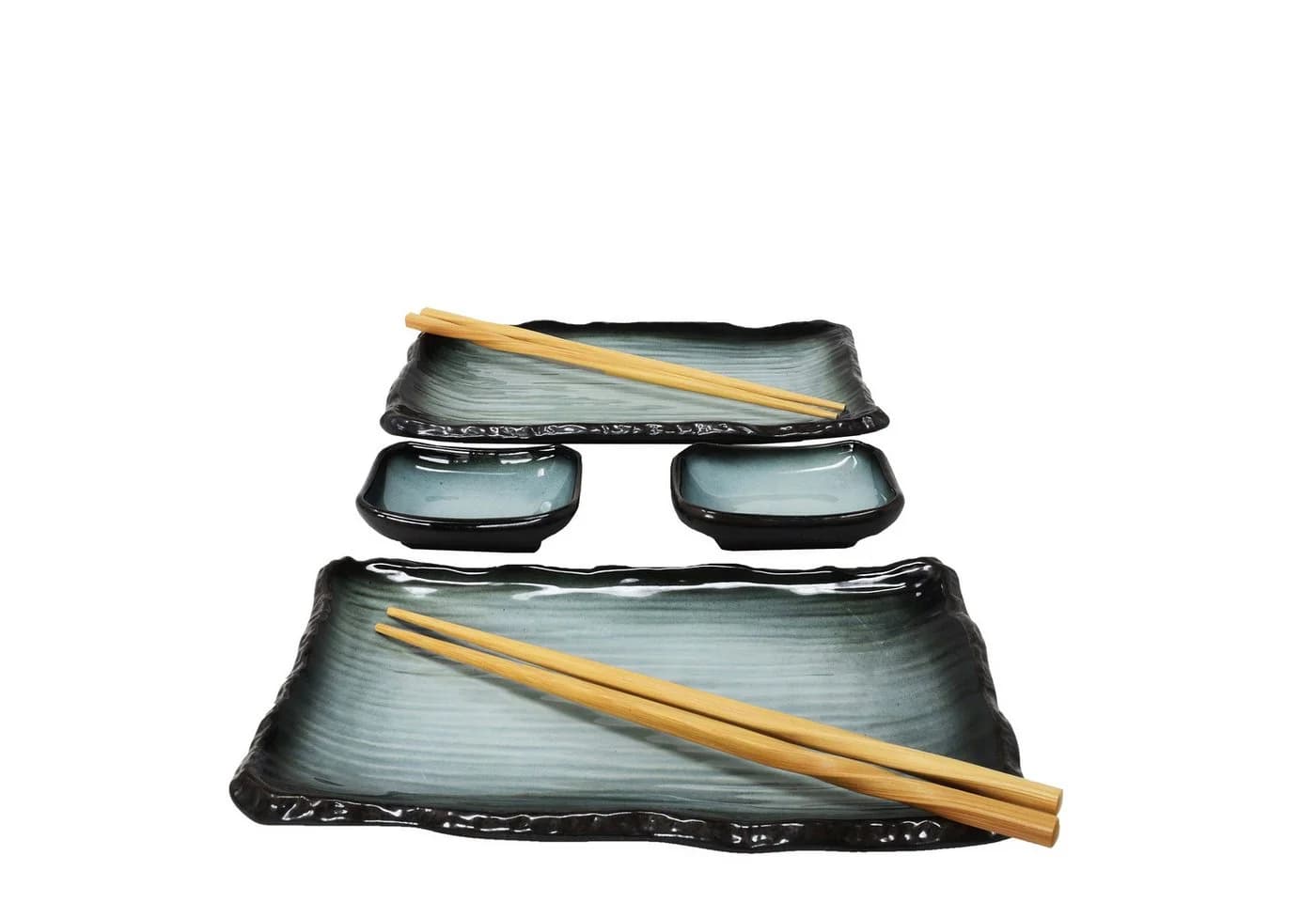 MystiCalls Sushi Geschirr Set 8-teilig blau/schwarz für 2 Personen