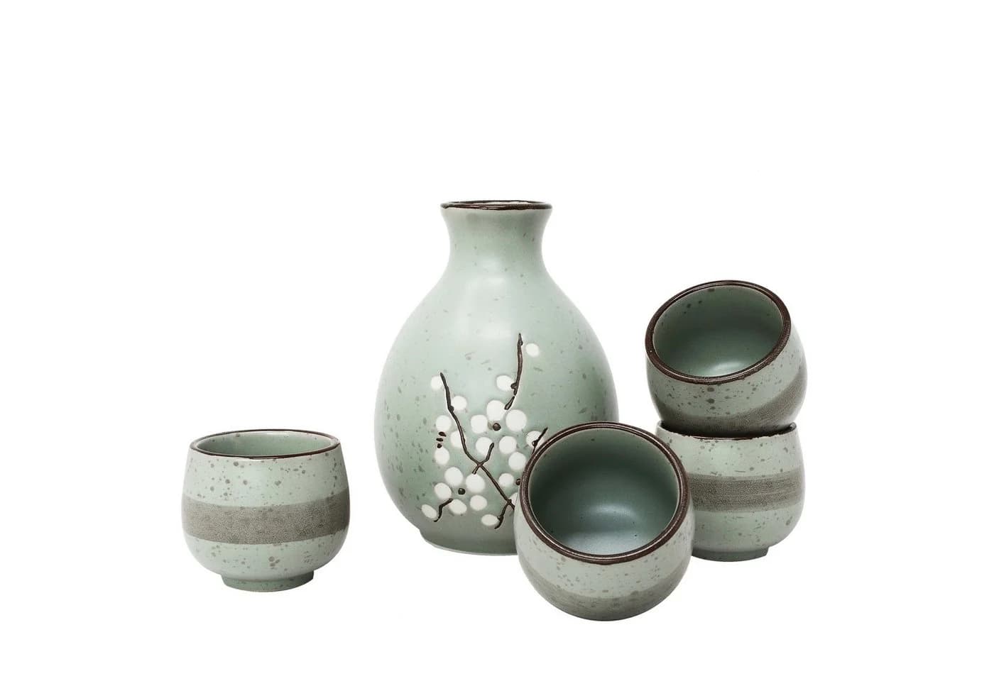 MystiCalls Sake-Set 5-tlg. Japanisch Keramik Kirschblüte Blau - Bild 2