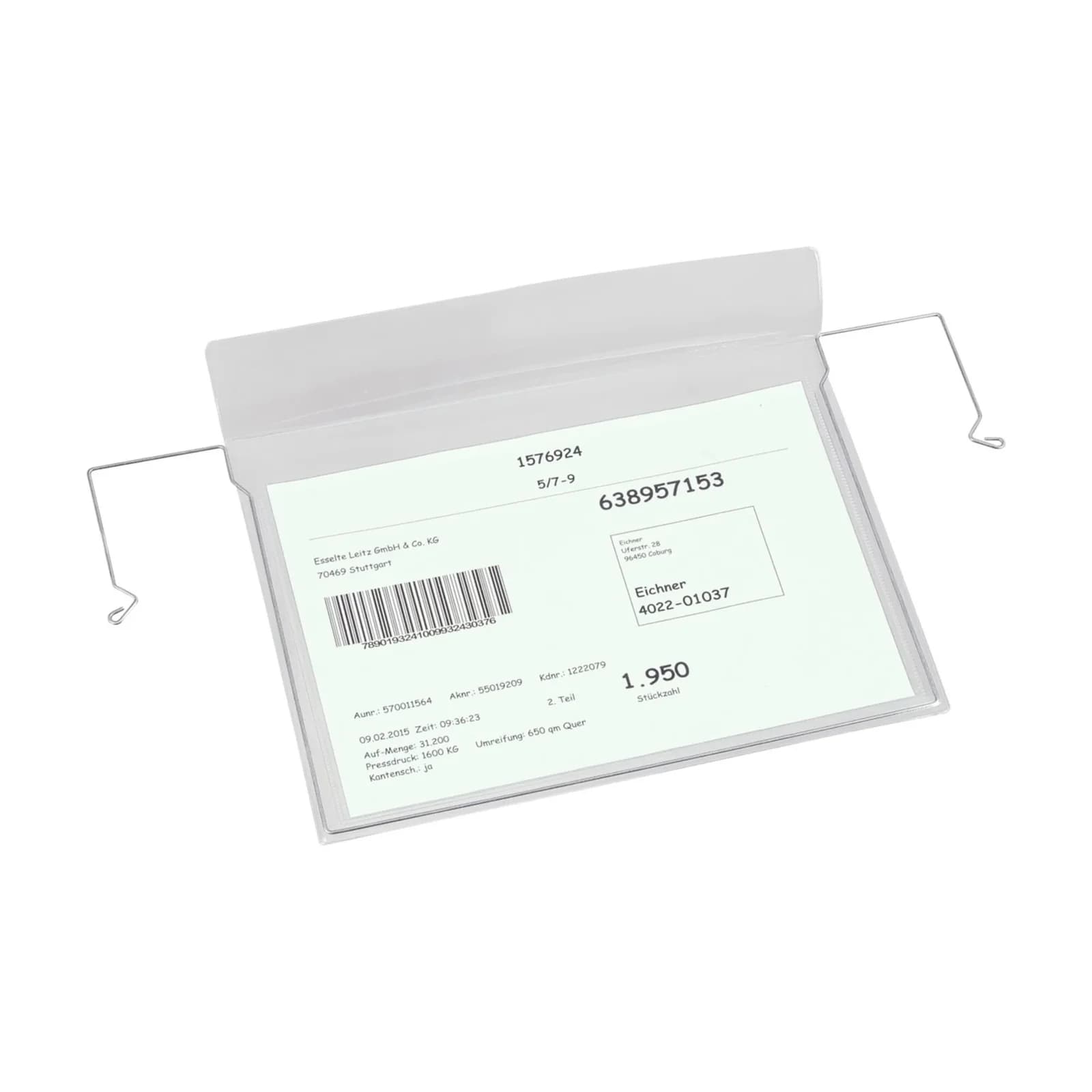 Eichner Drahtbügeltasche A4 quer mit Klappe transparent