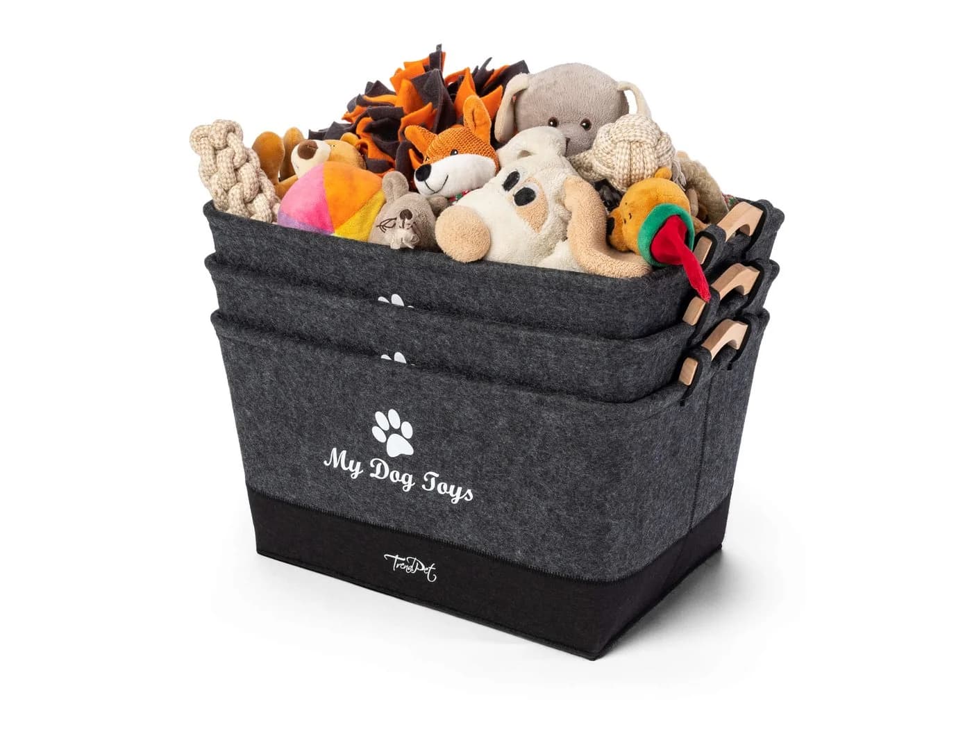TrendPet Aufbewahrungsbox MyDogToys Spielzeugkörbchen Grau Filz