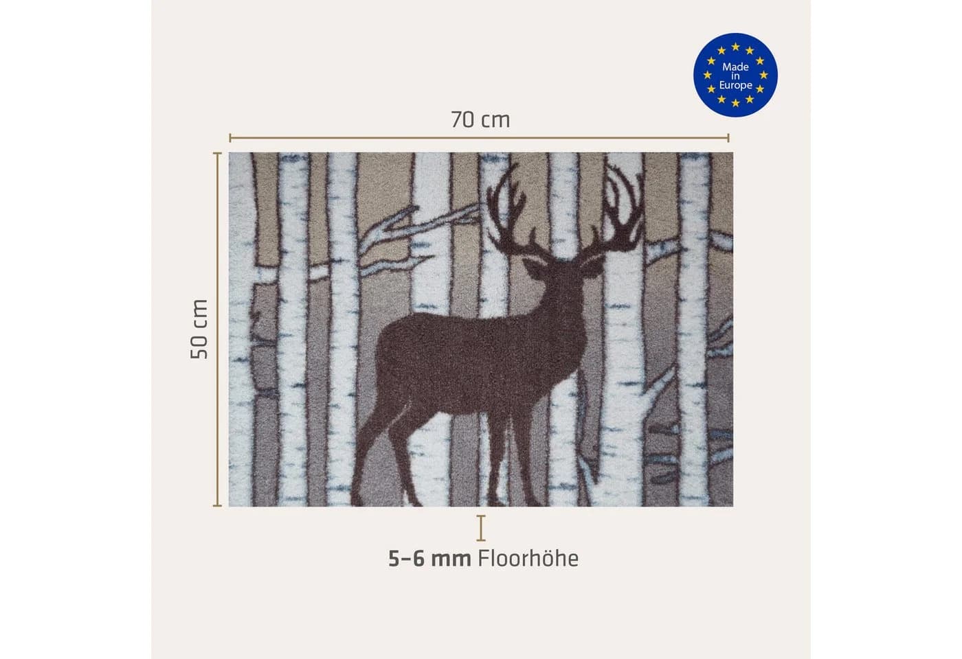 akzente Fußmatte Feel Birch Deer, Rechteckig, Polyester, Latex, rutschfest, saugfähig, Schmutzfänger - Bild 3