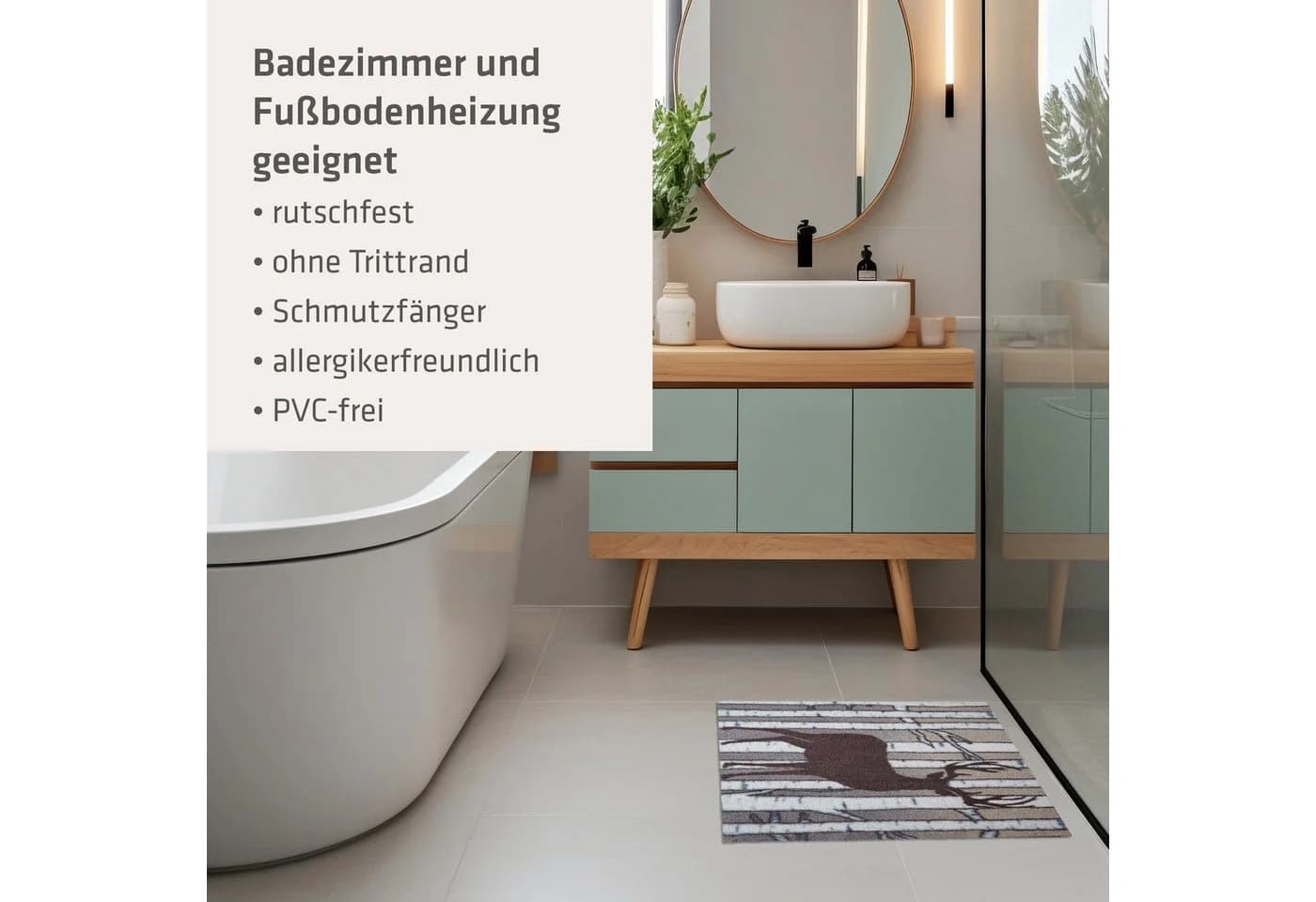 akzente Fußmatte Feel Birch Deer, Rechteckig, Polyester, Latex, rutschfest, saugfähig, Schmutzfänger - Bild 5