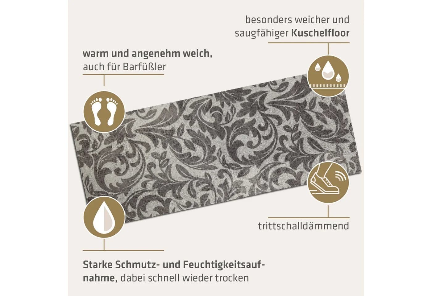 akzente Fußmatte Feel Lavender Ornament silver Rechteckig - Bild 4