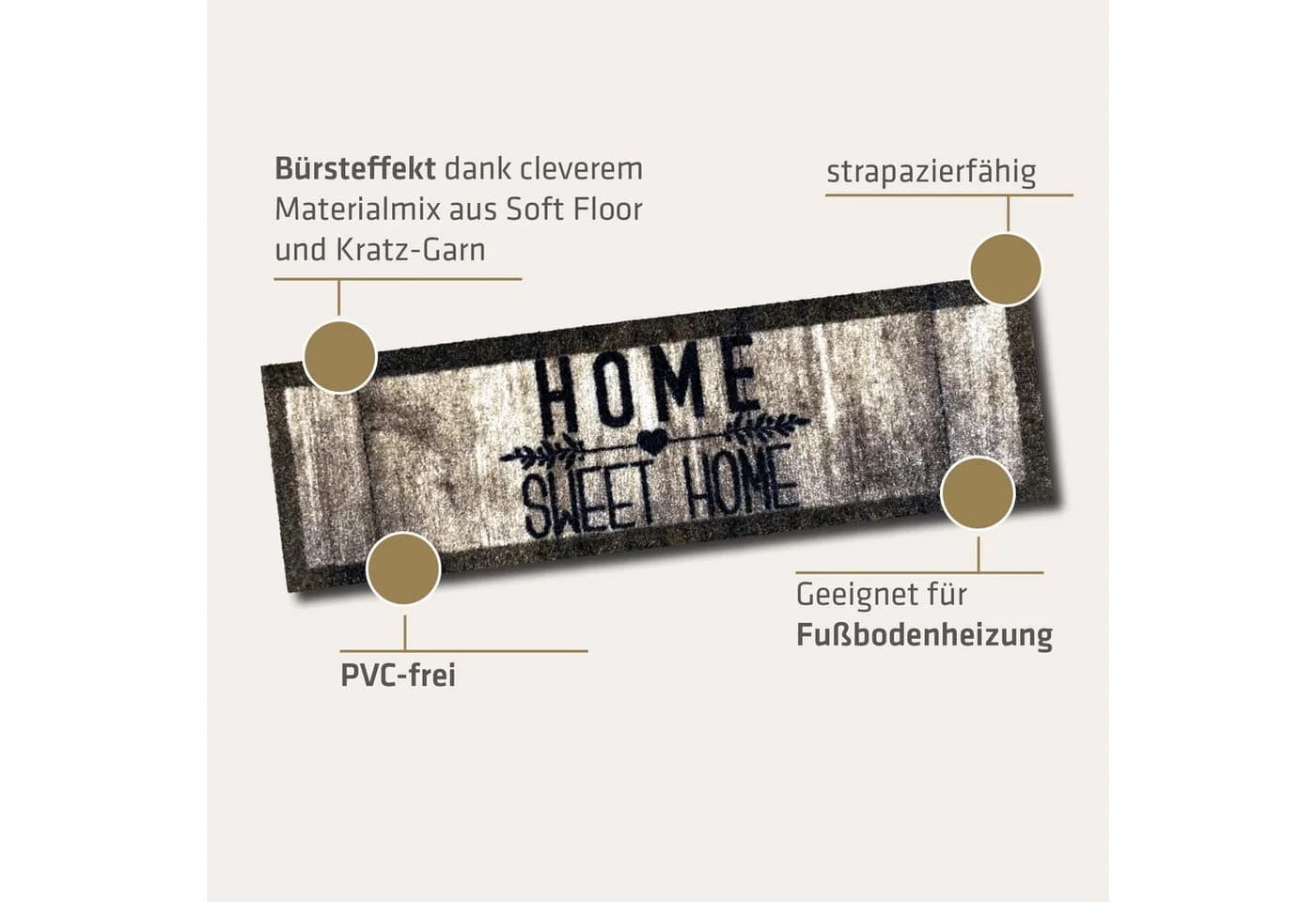 akzente Fußmatte Home Sweet Home Braun Rutschfest PVC-frei - Bild 3