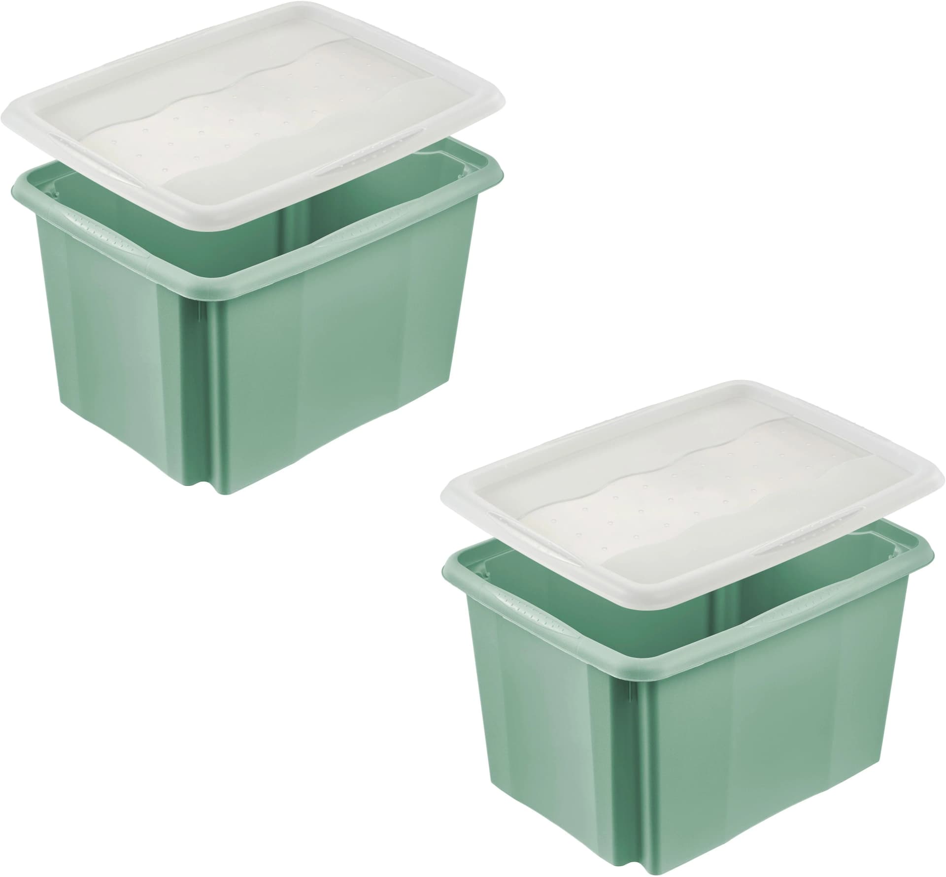 KEEEPER Aufbewahrungsbox Emil 2er Set mit Deckel grün stapelbar