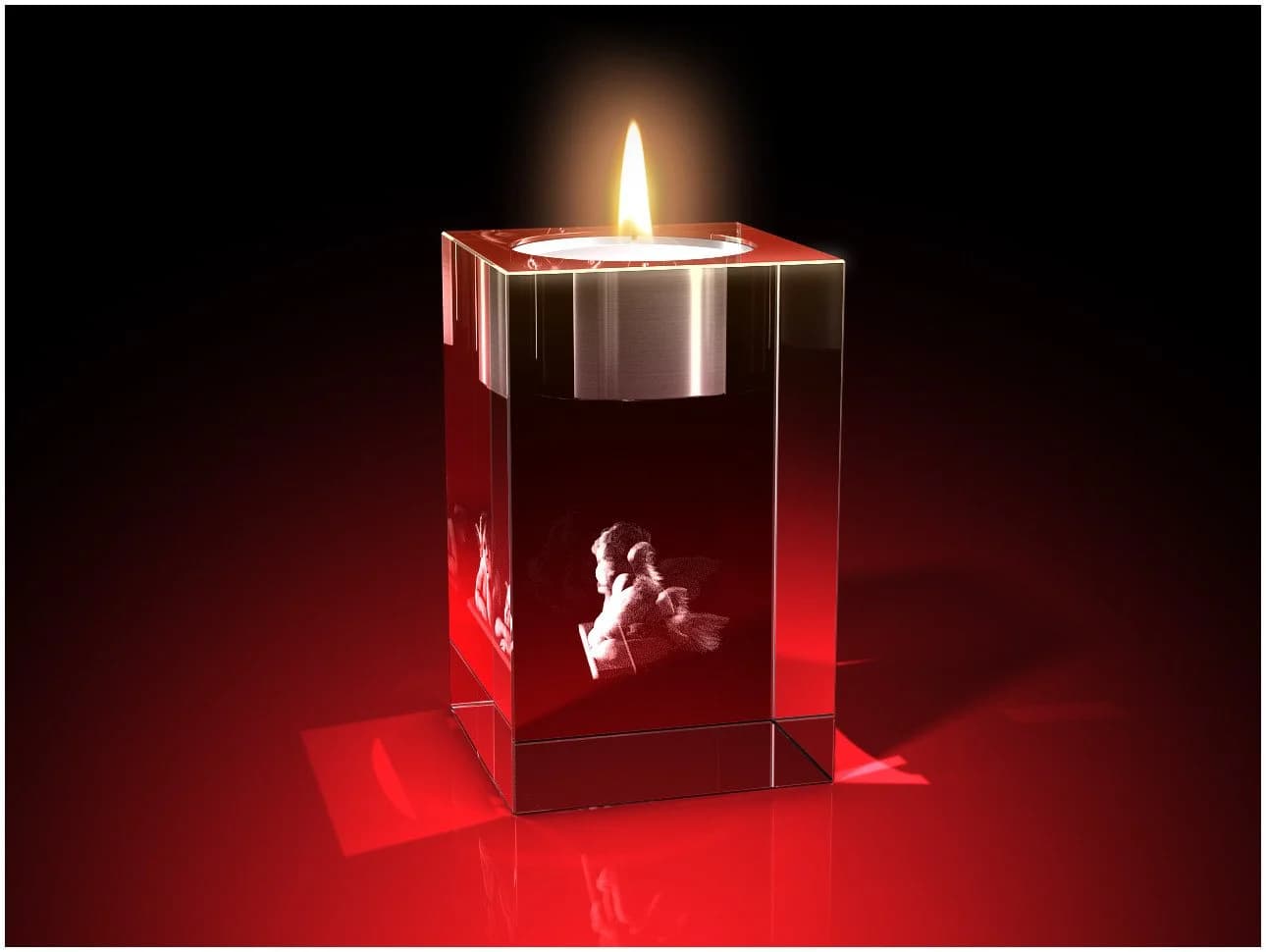 GLASFOTO.COM Advents-Teelichthalter aus Kristallglas mit 3D-Innengravur