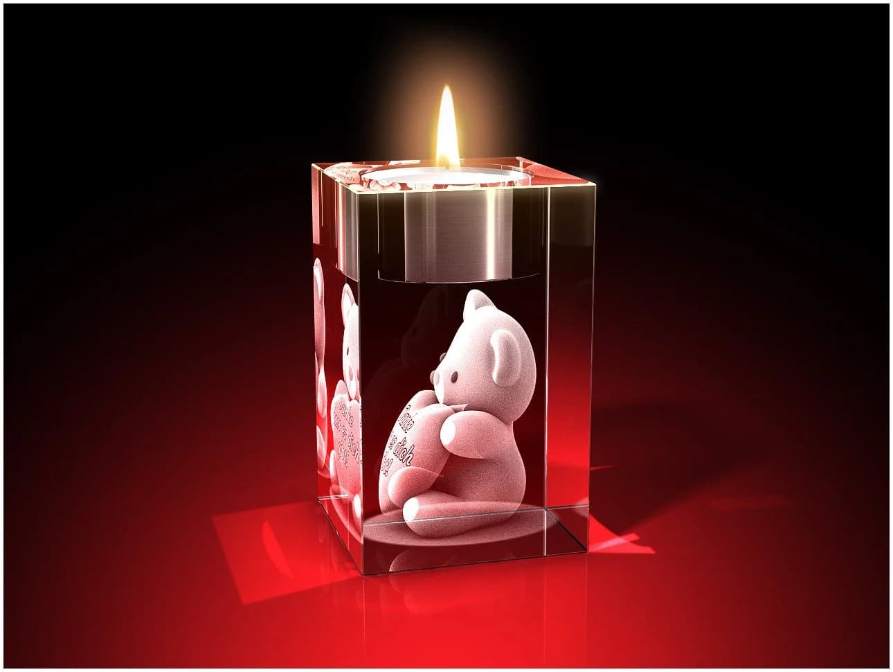 GLASFOTO.COM Teelichthalter Valentinstag Bärchen mit Herz