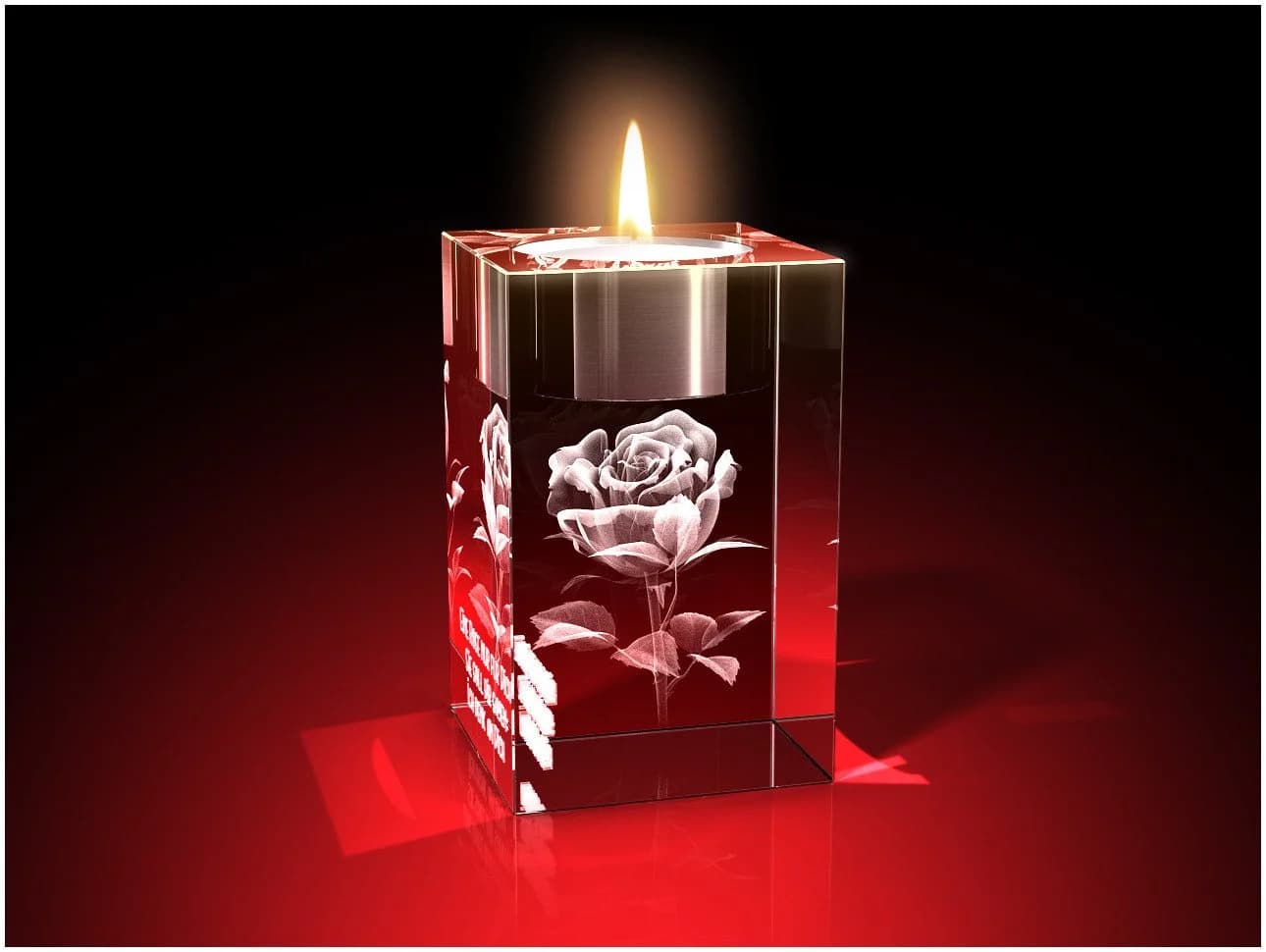GLASFOTO.COM Teelichthalter Valentinstag Rose Innengravur Transparent