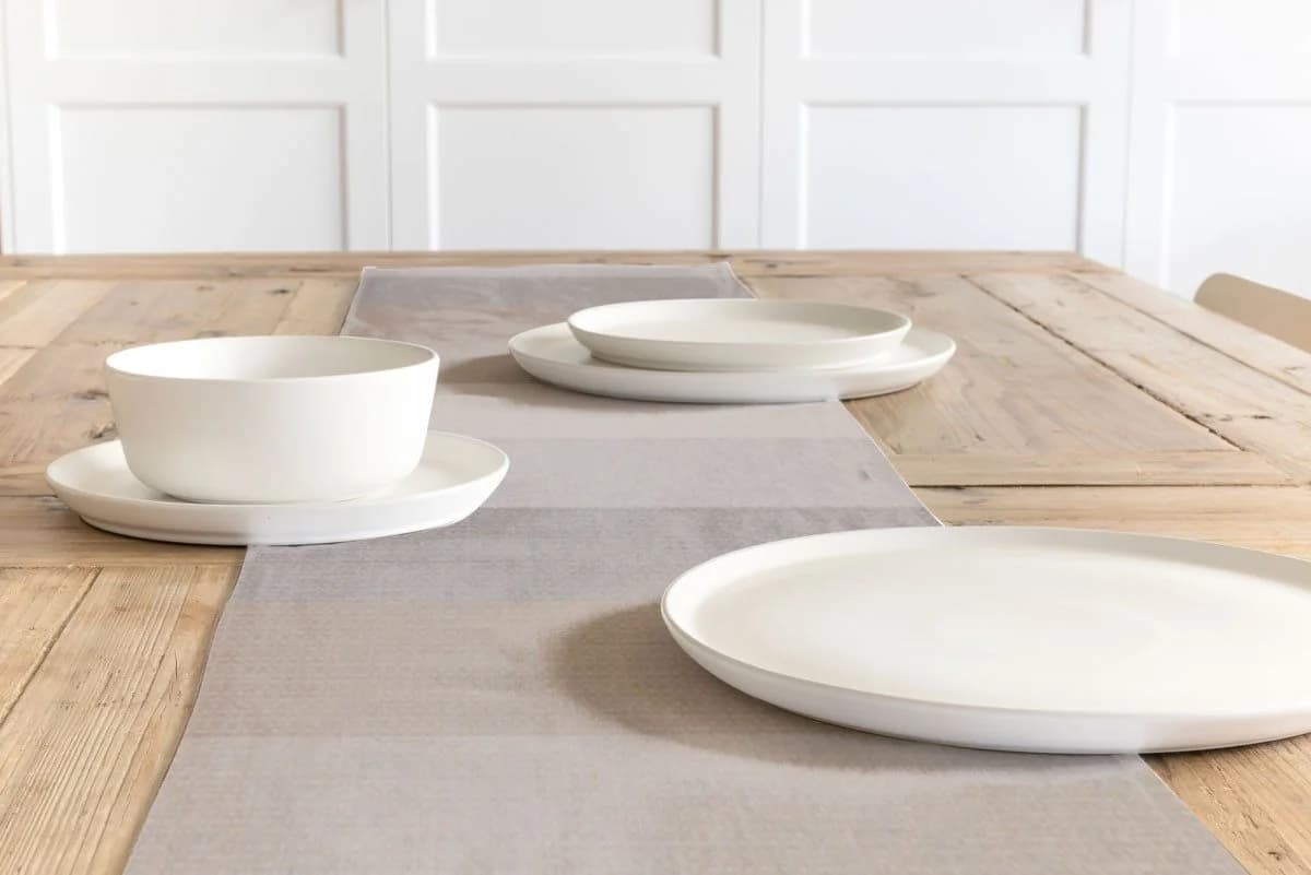 SCHÖNER LEBEN. Tischläufer Streifen 9,5cm Creme Beige Braun Grau Handmade