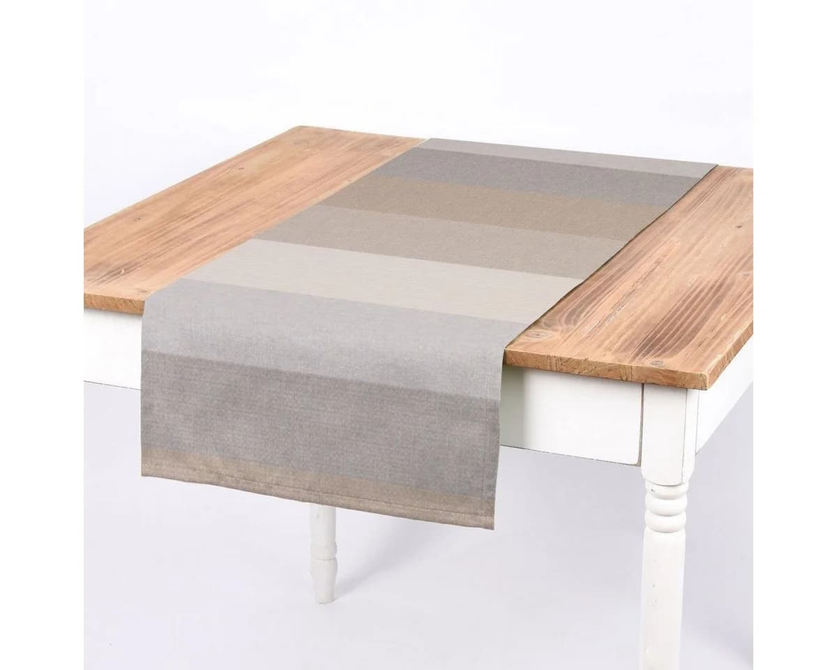 SCHÖNER LEBEN. Tischläufer Streifen 9,5cm Creme Beige Braun Grau Handmade - Bild 2