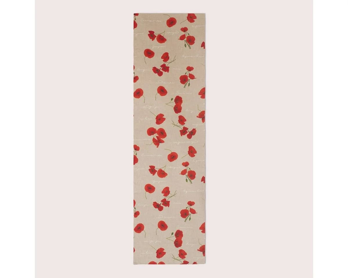 SCHÖNER LEBEN. Tischläufer Mohnblumen Schriftzug Natur Rot Grün Weiß - Bild 3