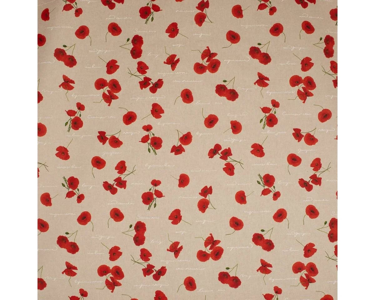 SCHÖNER LEBEN. Tischläufer Mohnblumen Schriftzug Natur Rot Grün Weiß - Bild 4