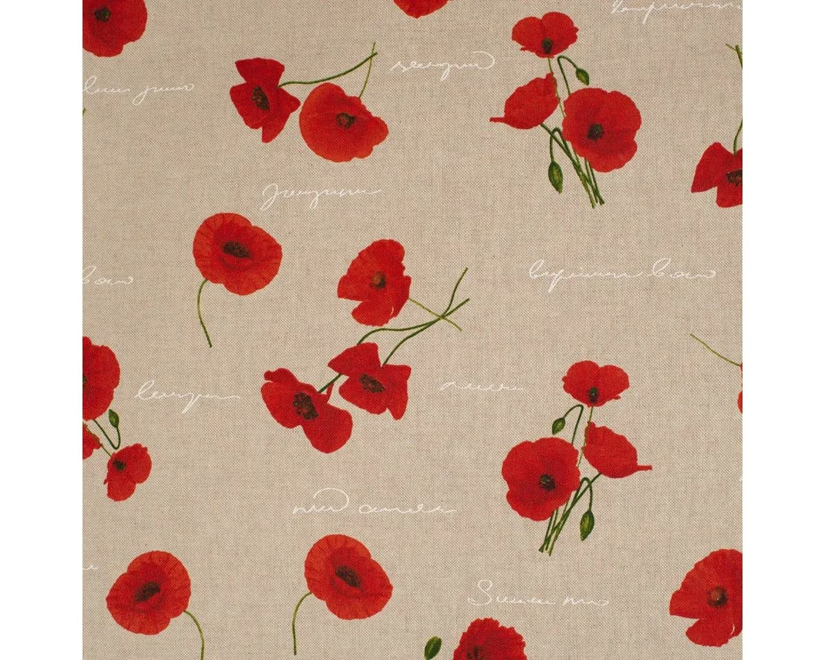 SCHÖNER LEBEN. Tischläufer Mohnblumen Schriftzug Natur Rot Grün Weiß - Bild 5