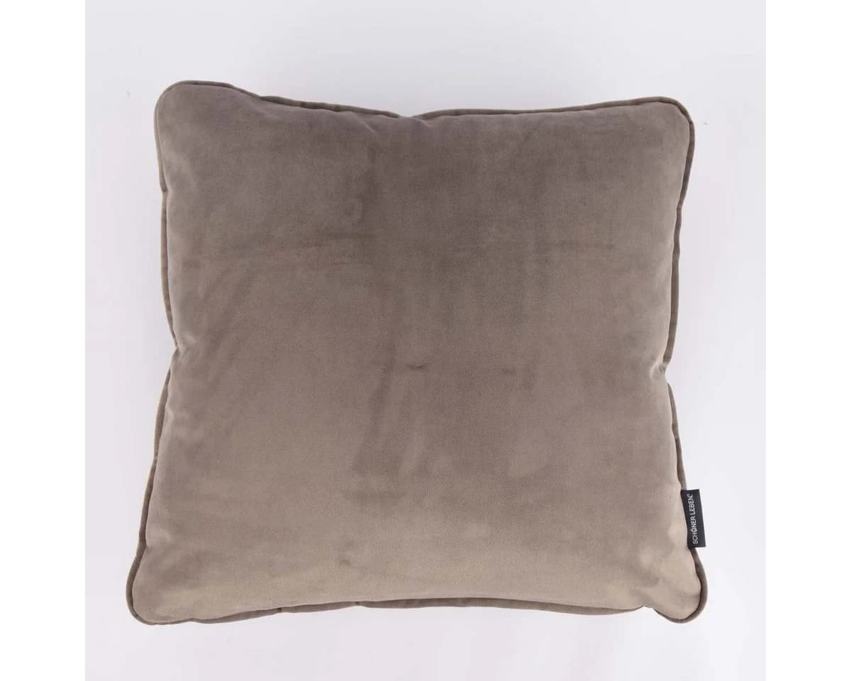 SCHÖNER LEBEN Samtkissen mit Keder Taupe 50x50cm