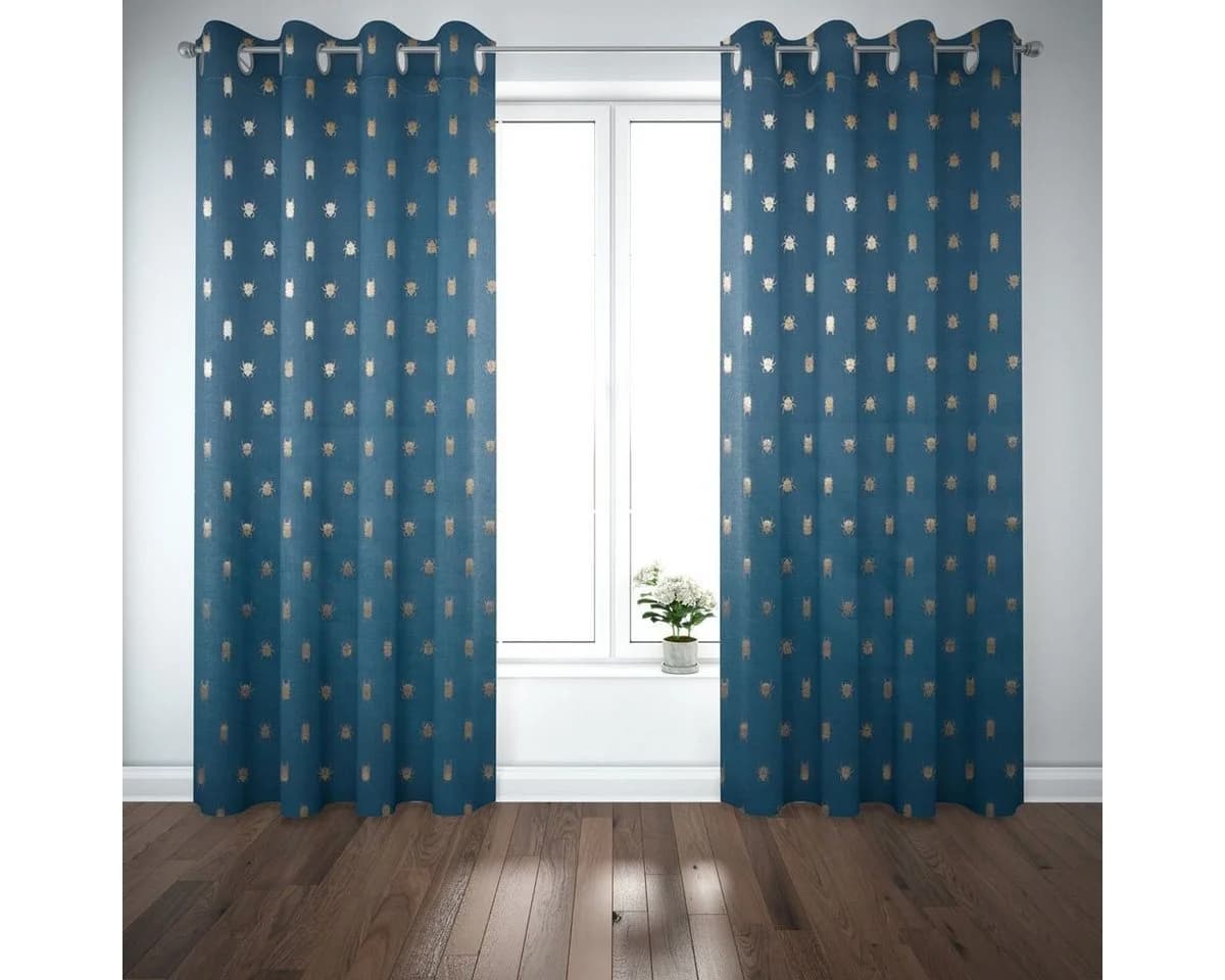 SCHÖNER LEBEN Vorhang Käfer Blau Gold Metallic blickdicht