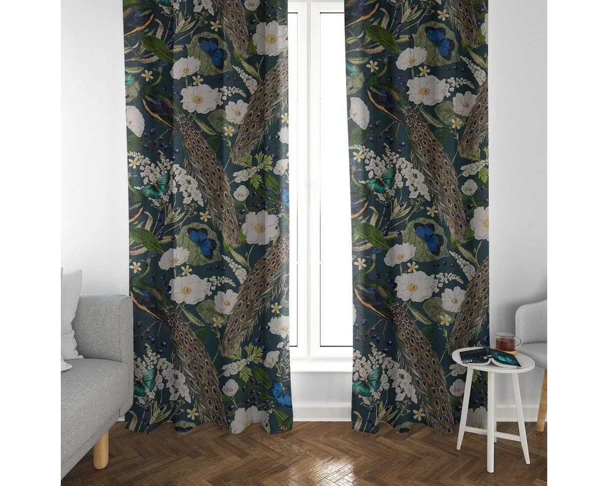 SCHÖNER LEBEN. Vorhang Velvet Deluxe Samt Pfau Blüten Petrol 245cm