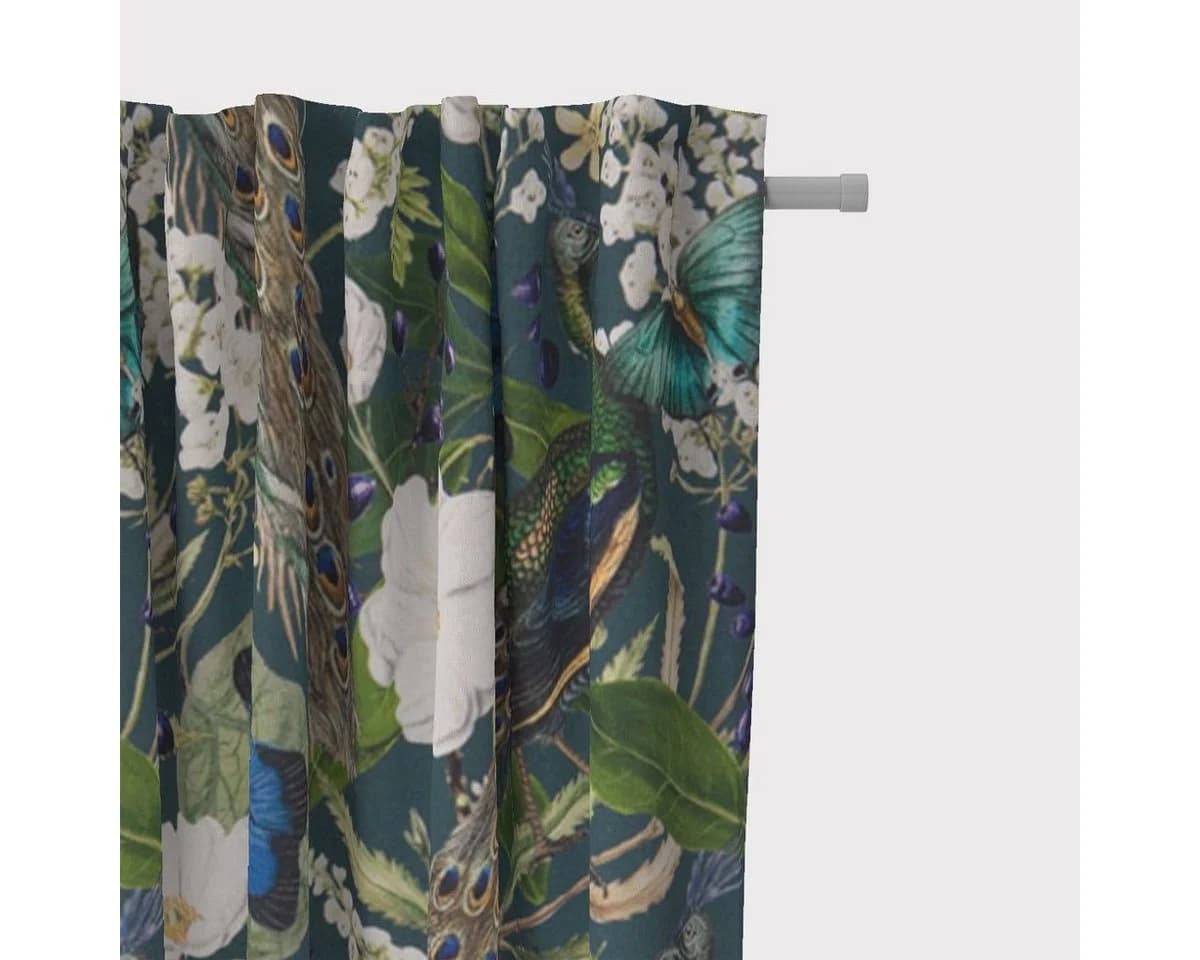 SCHÖNER LEBEN. Vorhang Velvet Deluxe Samt Pfau Blüten Petrol 245cm - Bild 2