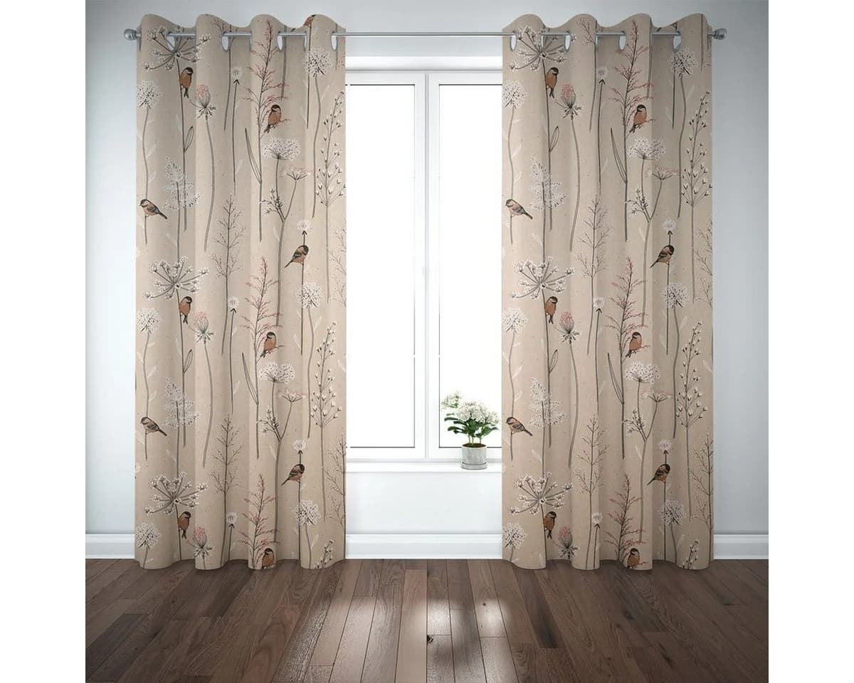 SCHÖNER LEBEN. Vorhang Soft Branch Blüten Gräser Vögel Naturrosa 2, Ösen, Blickdicht, Kunstfaser, Handmade
