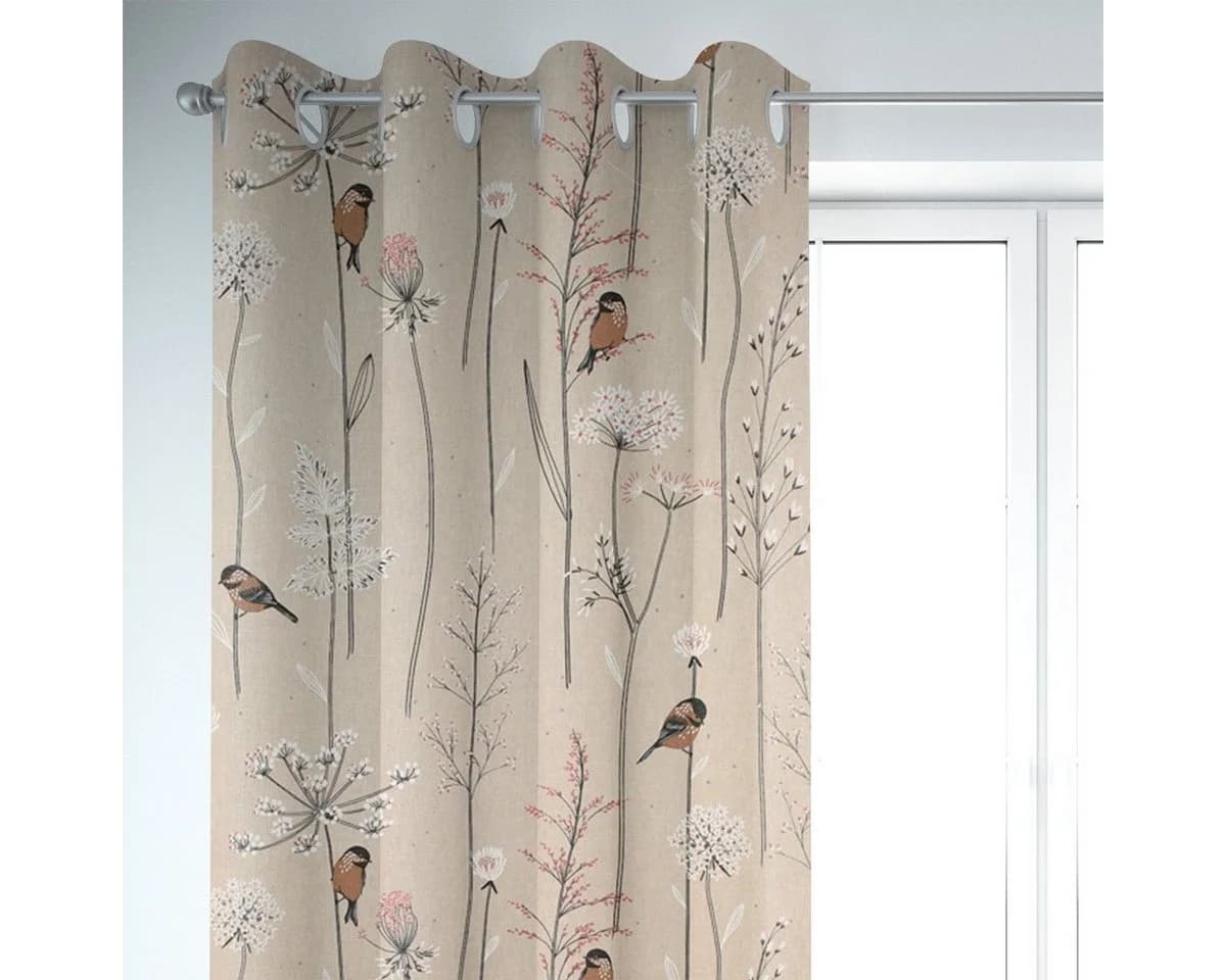 SCHÖNER LEBEN. Vorhang Soft Branch Blüten Gräser Vögel Naturrosa 2, Ösen, Blickdicht, Kunstfaser, Handmade - Bild 2