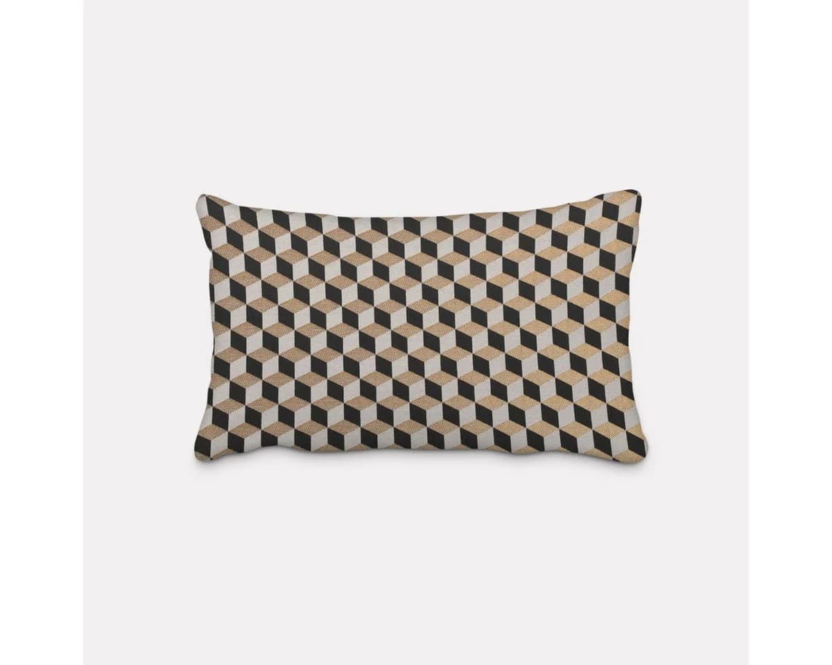 SCHÖNER LEBEN. Dekokissen Jacquard 3D Würfel Schwarz Gold Ecru - Bild 2