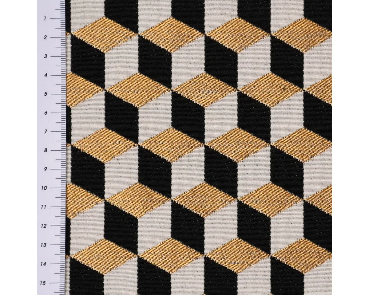 SCHÖNER LEBEN. Dekokissen Jacquard 3D Würfel Schwarz Gold Ecru - Bild 4