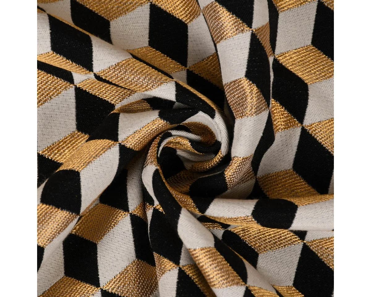 SCHÖNER LEBEN. Dekokissen Jacquard 3D Würfel Schwarz Gold Ecru - Bild 5