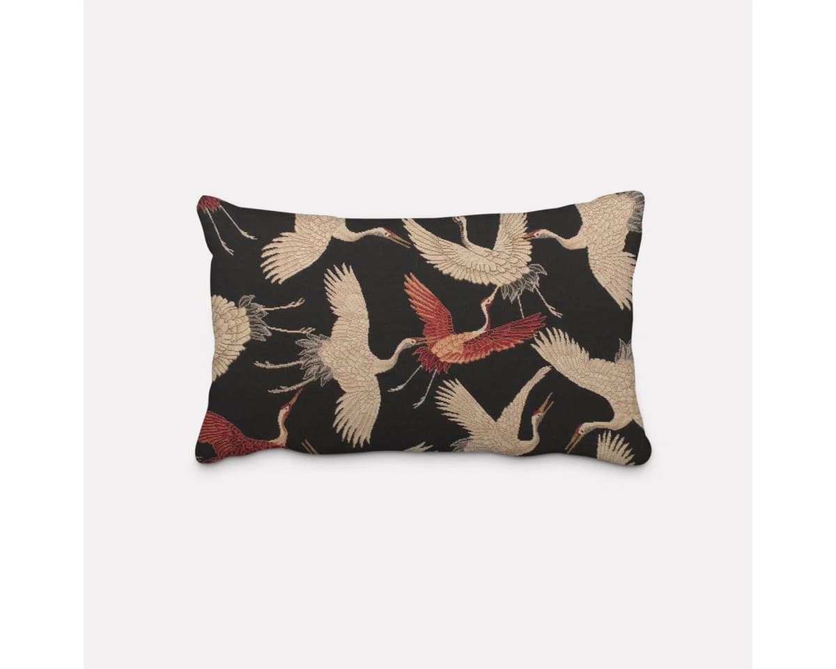 SCHÖNER LEBEN. Kissenhülle GobelCranebird Paradise Kraniche Schwarz Rot Beige - Bild 2