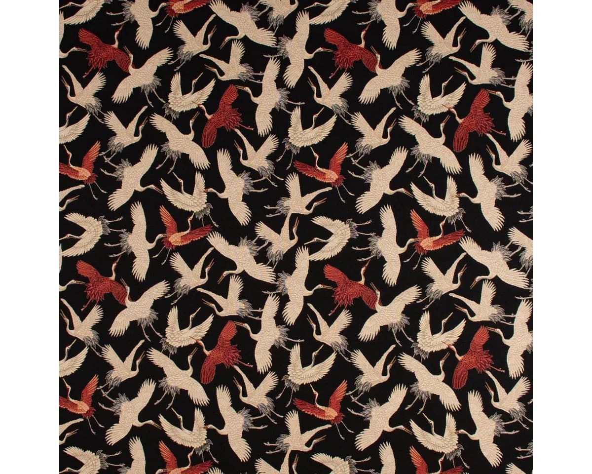 SCHÖNER LEBEN. Kissenhülle GobelCranebird Paradise Kraniche Schwarz Rot Beige - Bild 3