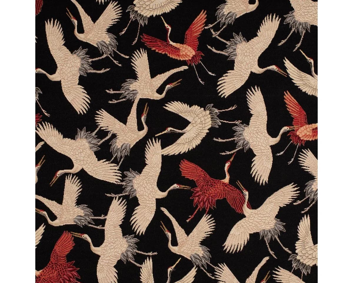 SCHÖNER LEBEN. Kissenhülle GobelCranebird Paradise Kraniche Schwarz Rot Beige - Bild 4