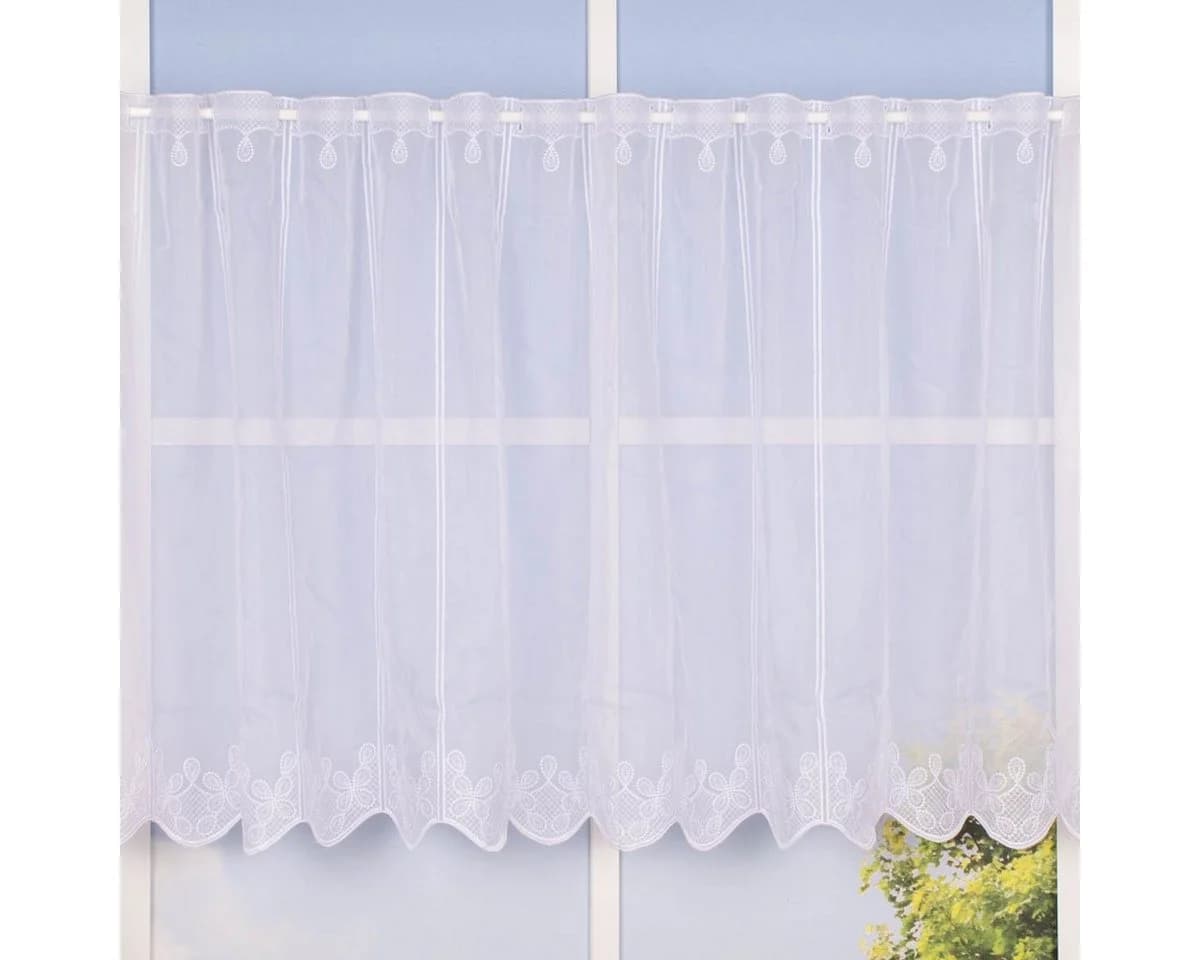 SCHÖNER LEBEN. Scheibengardine Meterware Voile Stickerei Ornamente weiß - Bild 2
