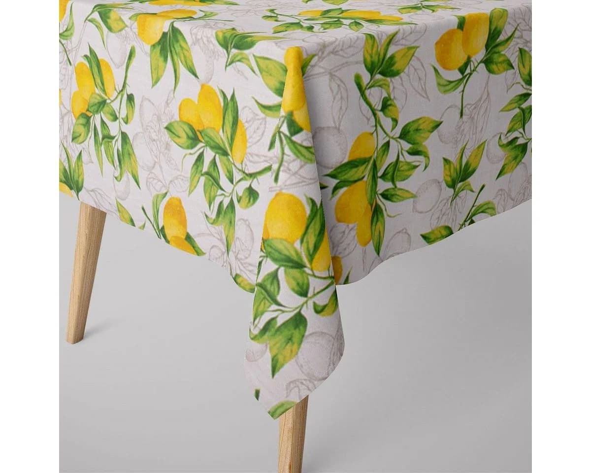SCHÖNER LEBEN Tischdecke Baumwolle Citron Motiv Weiss Grün Gelb - Bild 2