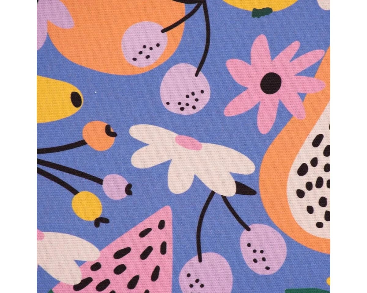 SCHÖNER LEBEN. Tischdecke Retro Pop Obst Blumen lila bunt 100% Baumwolle - Bild 3