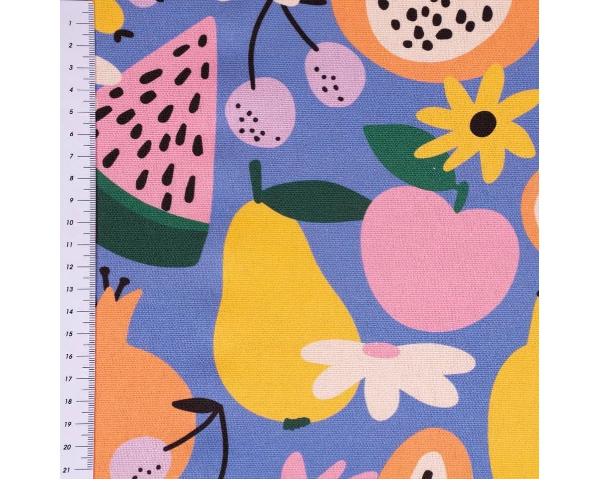 SCHÖNER LEBEN. Tischdecke Retro Pop Obst Blumen lila bunt 100% Baumwolle - Bild 4