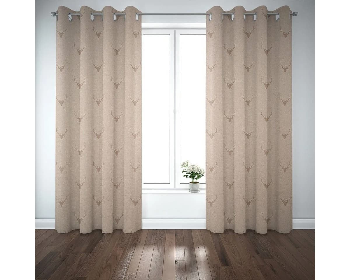 SCHÖNER LEBEN. Vorhang Jacquard Hirschkopf beige braun blickdicht Ösen