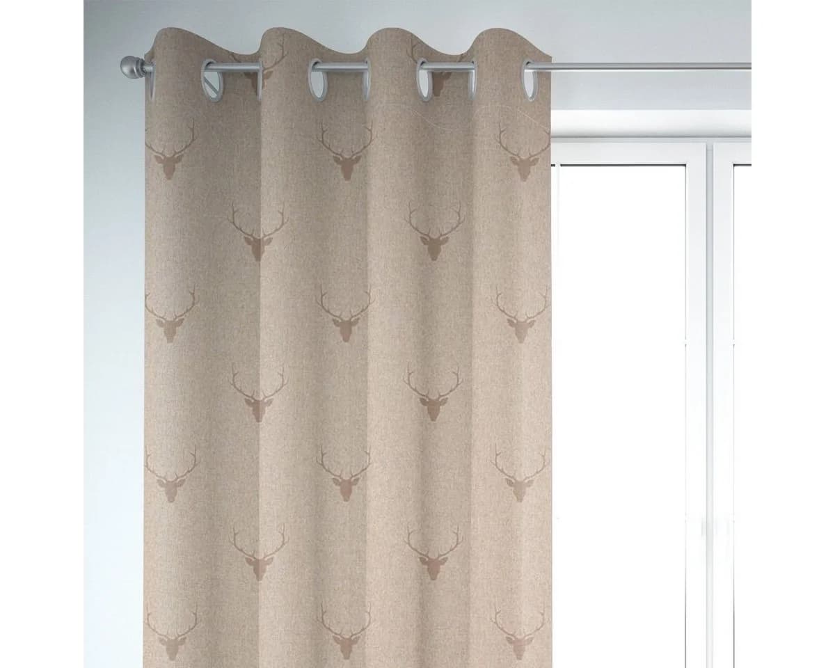 SCHÖNER LEBEN. Vorhang Jacquard Hirschkopf beige braun blickdicht Ösen - Bild 2
