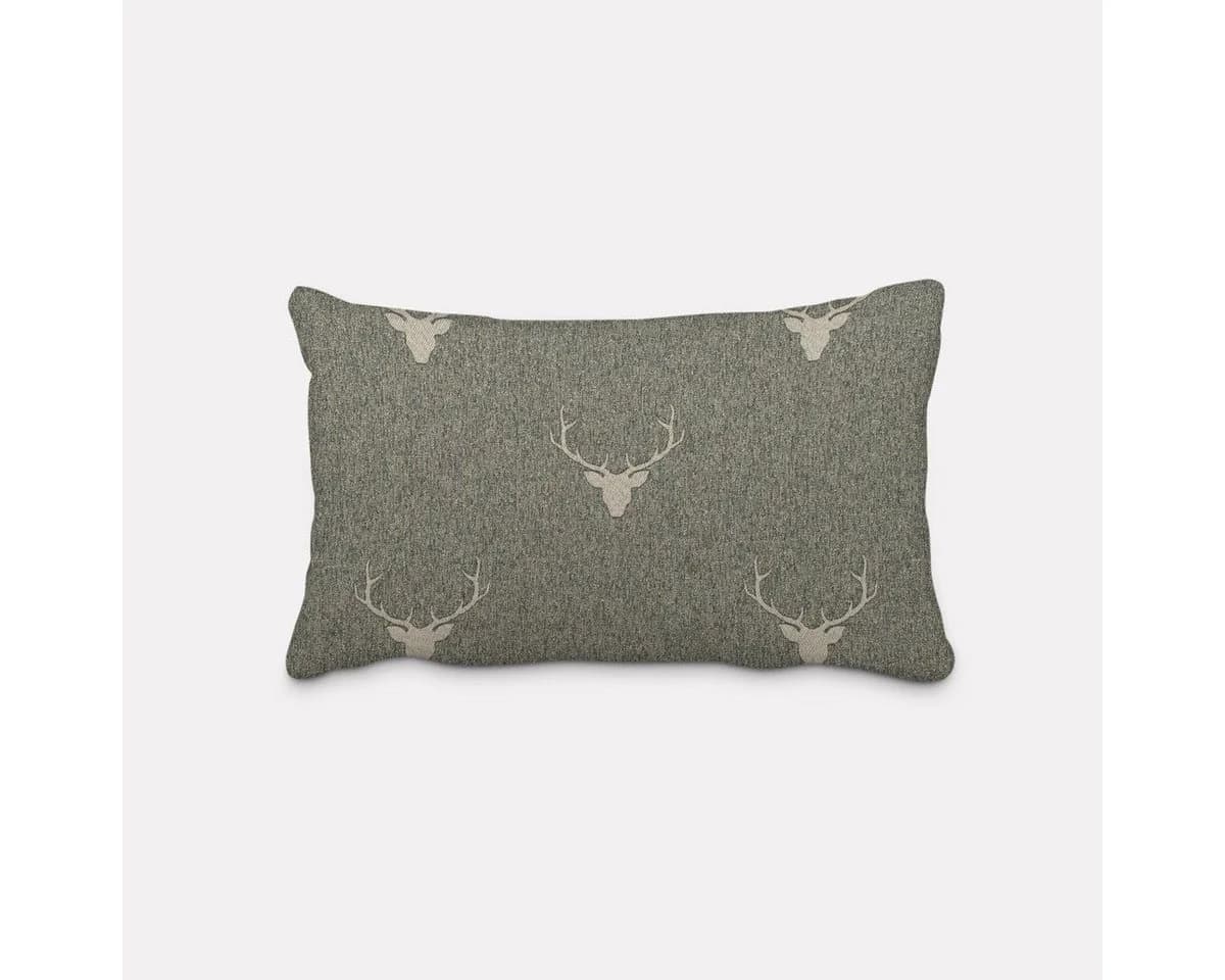 SCHÖNER LEBEN. Dekokissen Kissenhülle Jacquard Hirschkopf Geweih grün beige